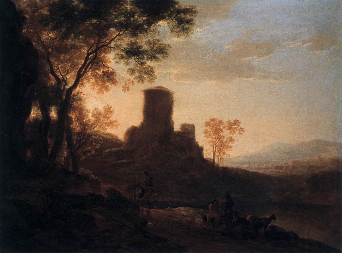 Paysage italien avec tour de ruines