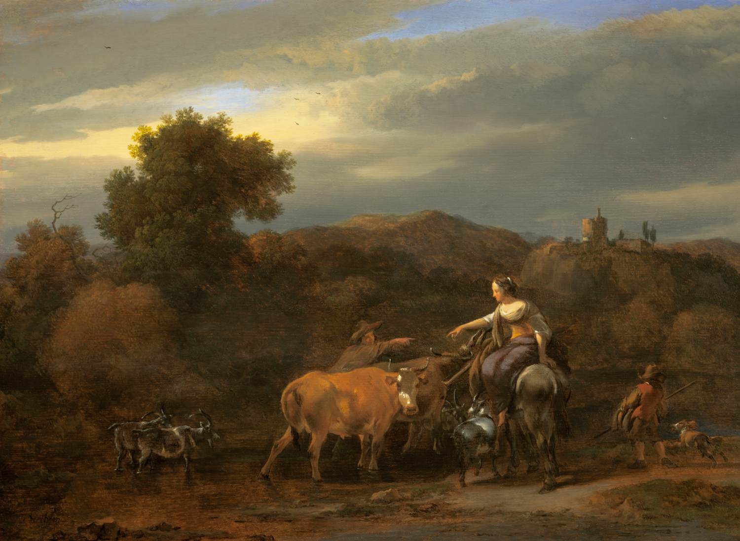 Night Landscape with Farmers and Their Animals