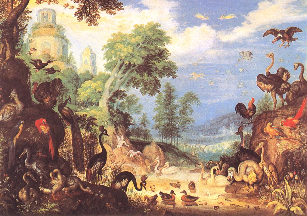 Paysage avec des oiseaux