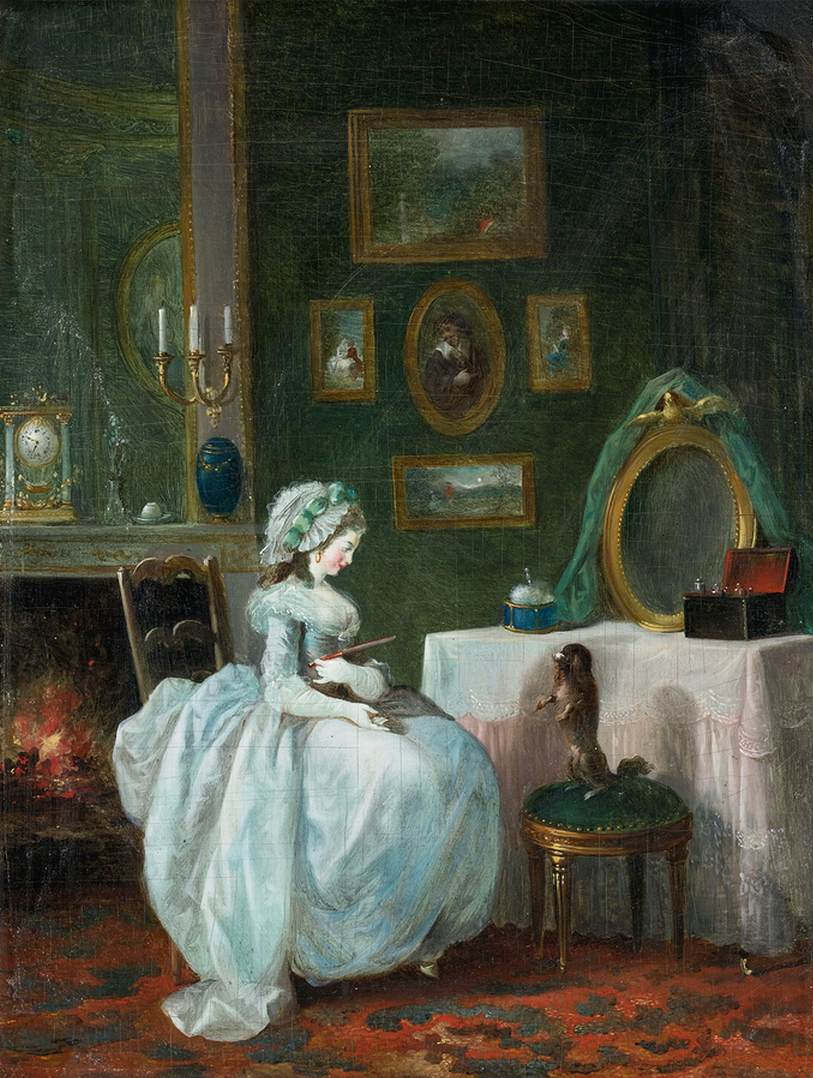 Lady in her Boudoir with a Dog