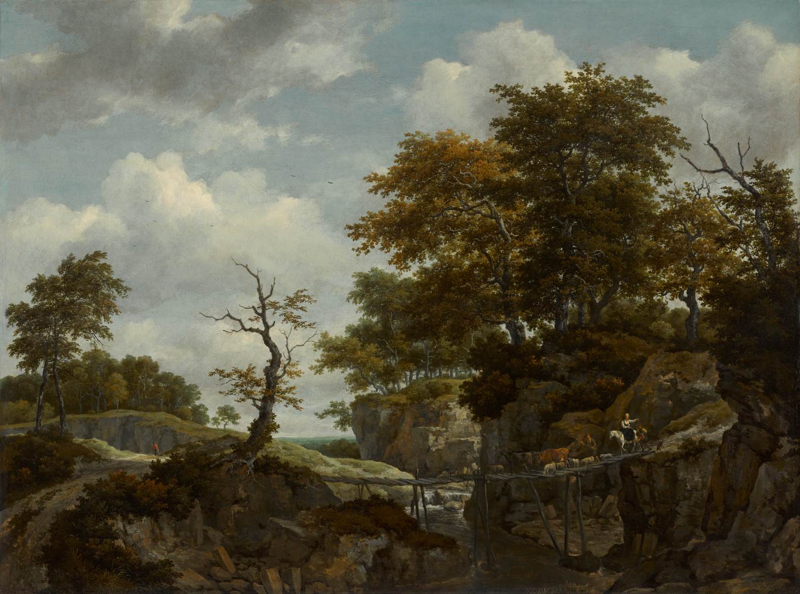 Landschaft mit Brücke, Rindern und Figuren