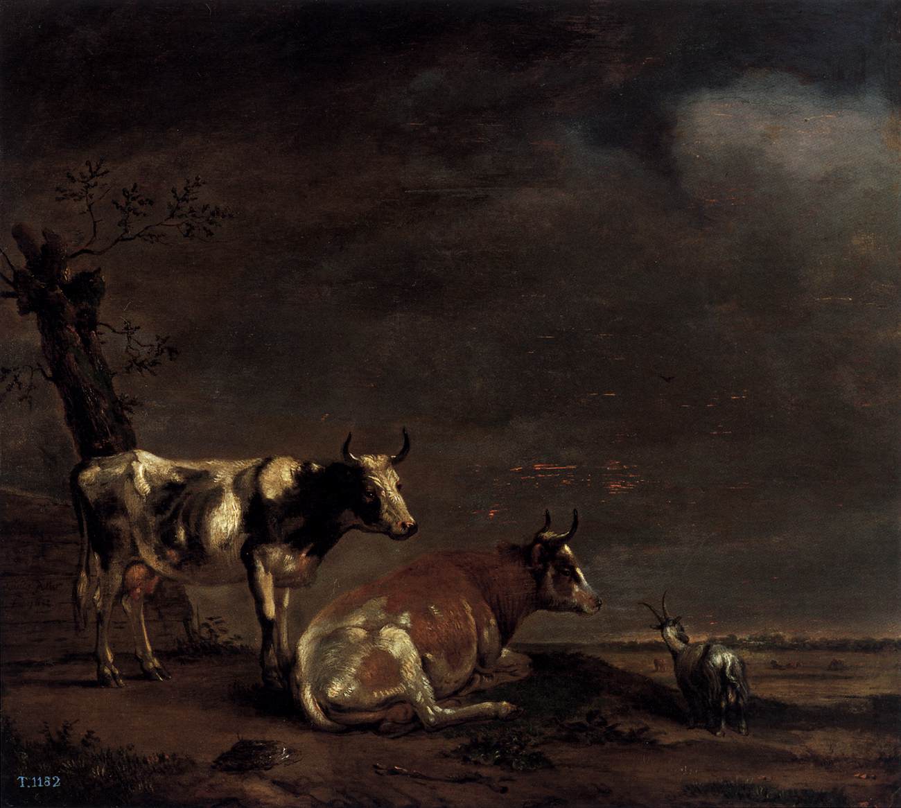 Paysage avec deux vaches et une chèvre