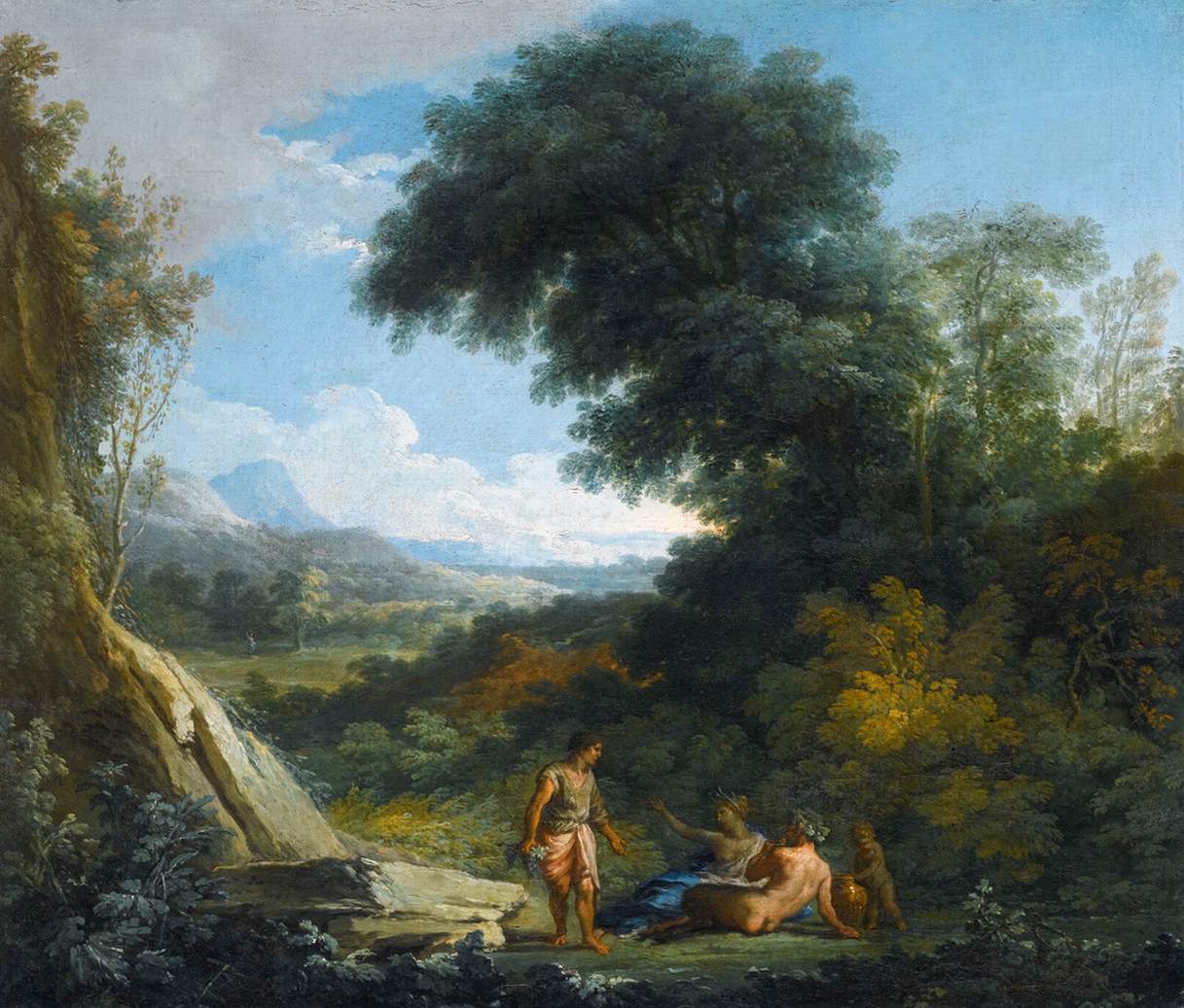 Eine Faun und eine Nymphe lehnten sich in einer Landschaft zurück