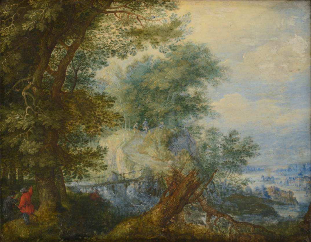 Paysage avec des chasseurs