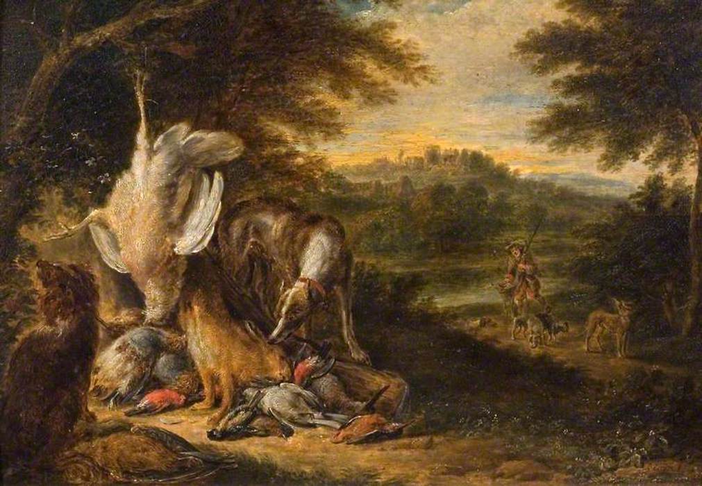 Landscape with a Hunter, Hunting Dogs and Game Dead