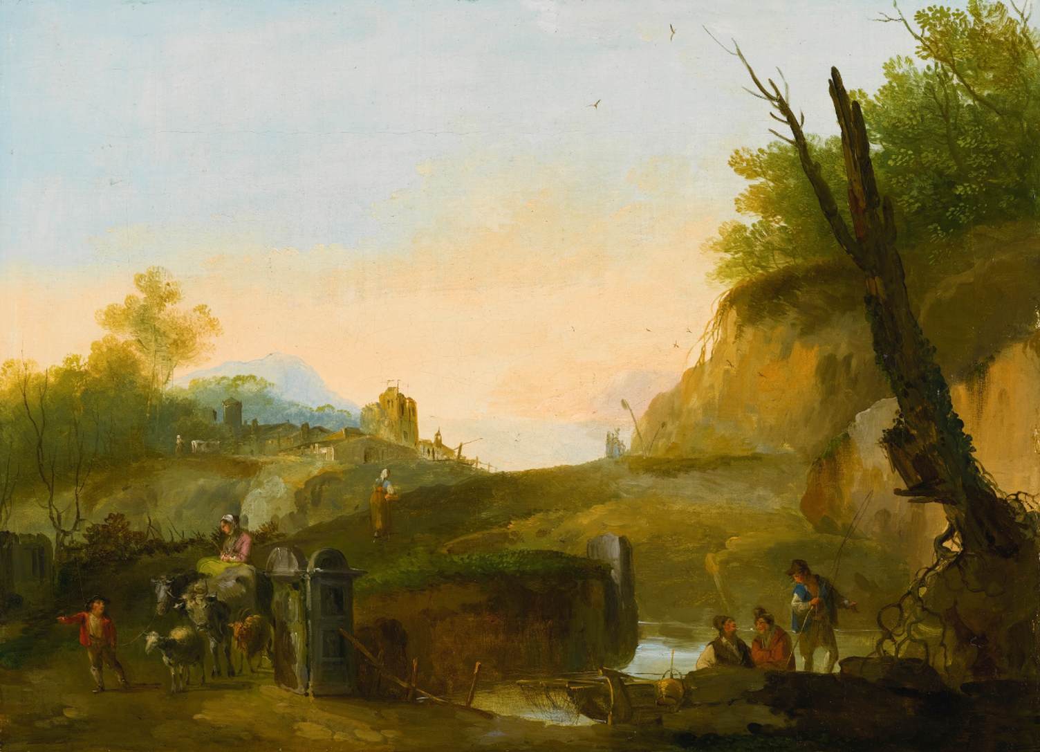 Night Landscape with Travelers Crossing a Bridge