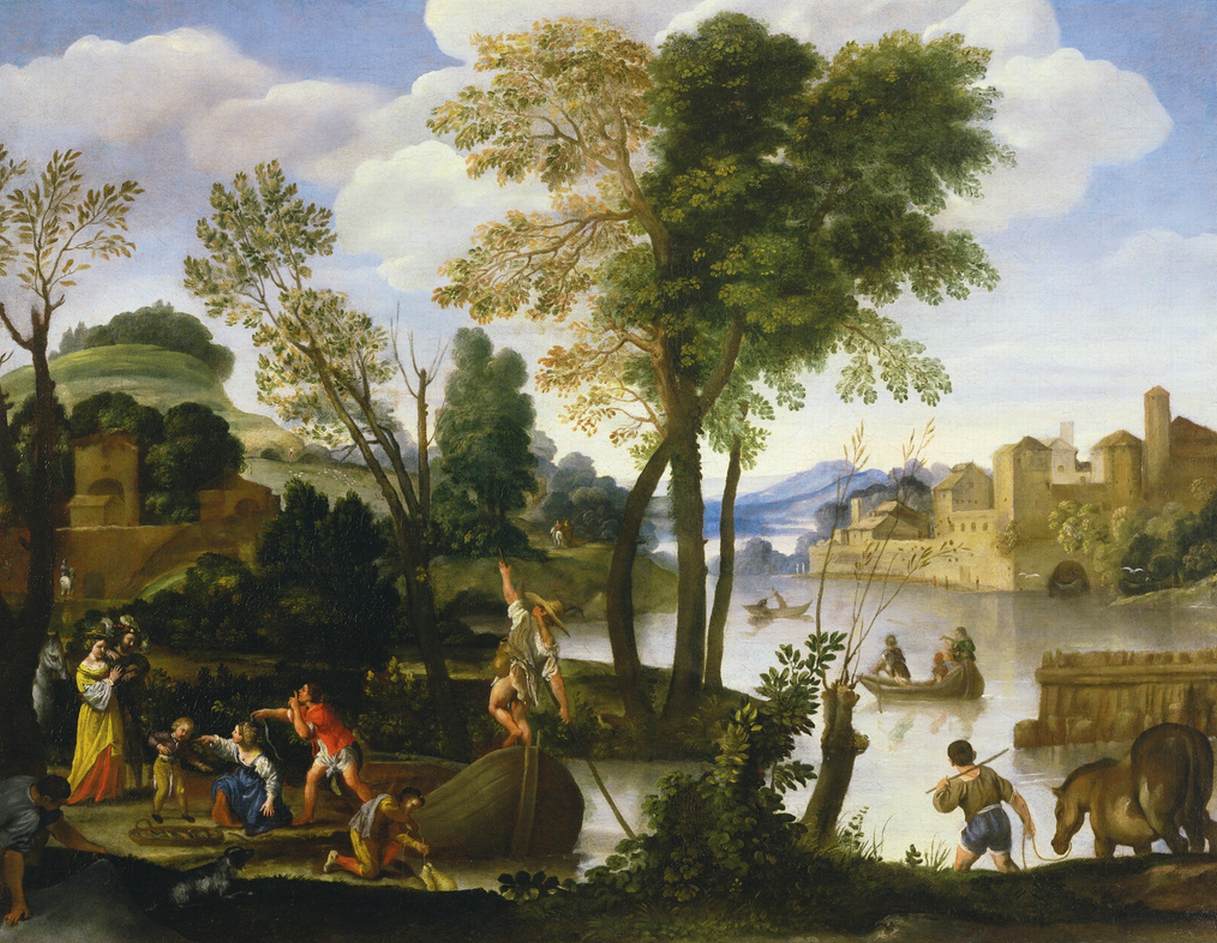 River Landscape with a Boatman and Fishermen