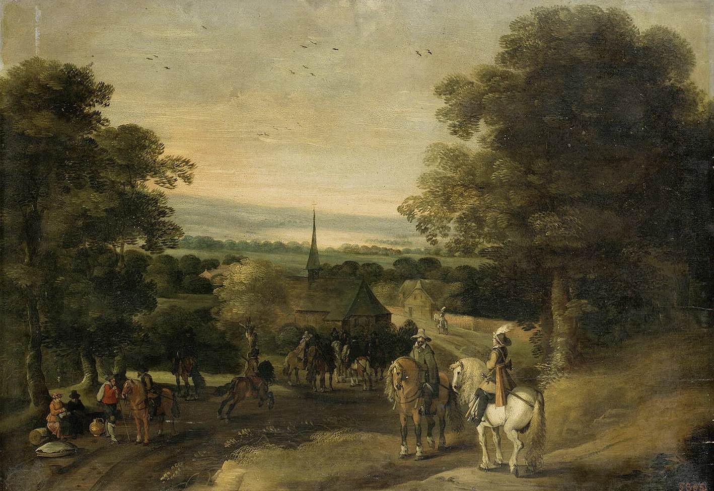 Paysage avec un groupe de cavalerie