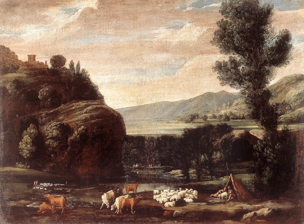 Paysage avec des bergers et des moutons