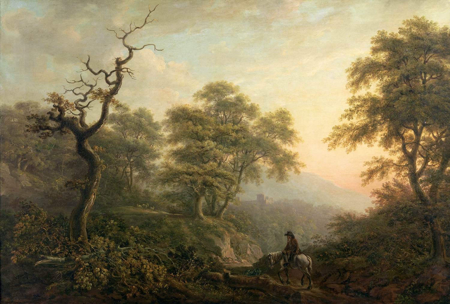 Paysage avec une silhouette sur le cheval