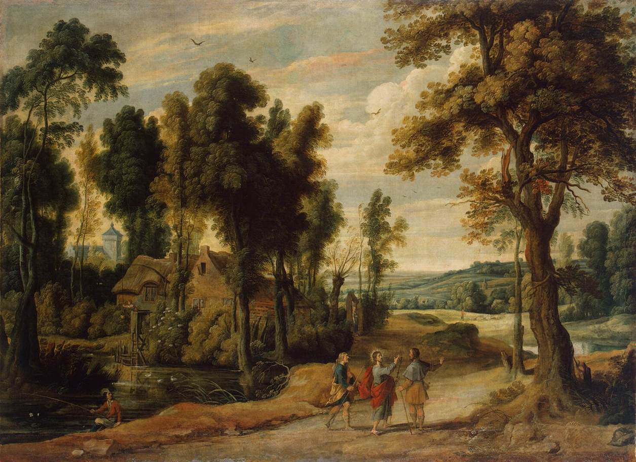 Landschaft mit Christus und seinen Jüngern auf dem Weg nach Emaus