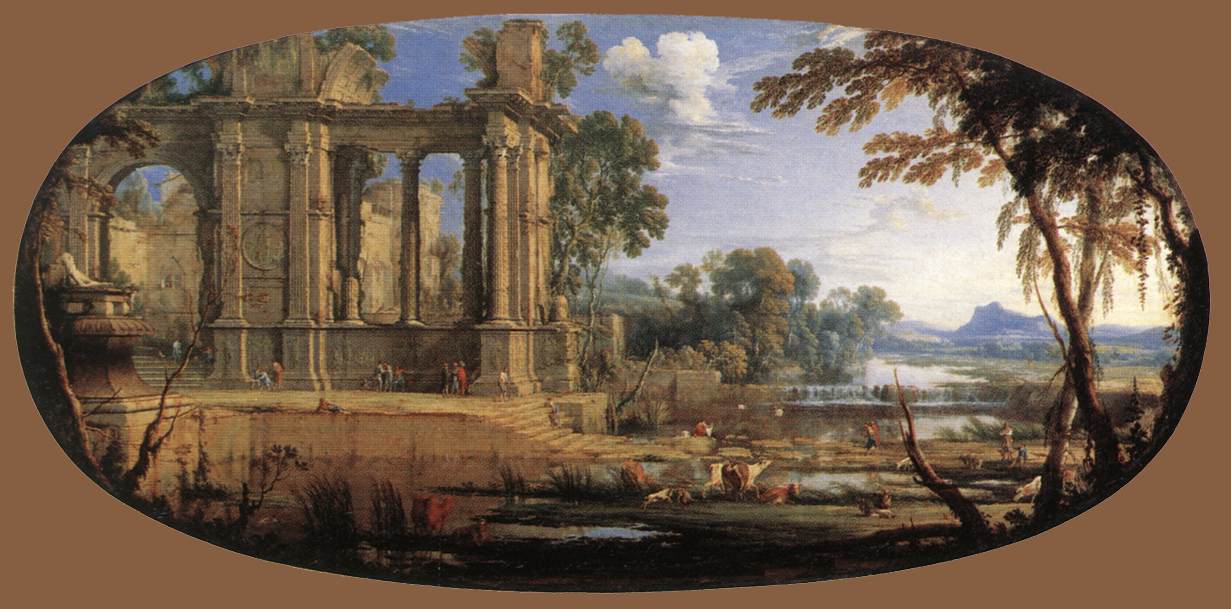 Paysage avec des ruines