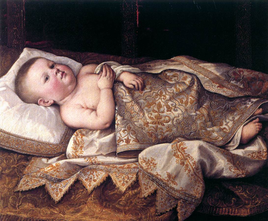 Prinz Leopoldo de Medici in einem Kinderbett