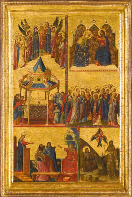 Ala esquerda de um díptico: histórias da vida da Virgem e dos santos