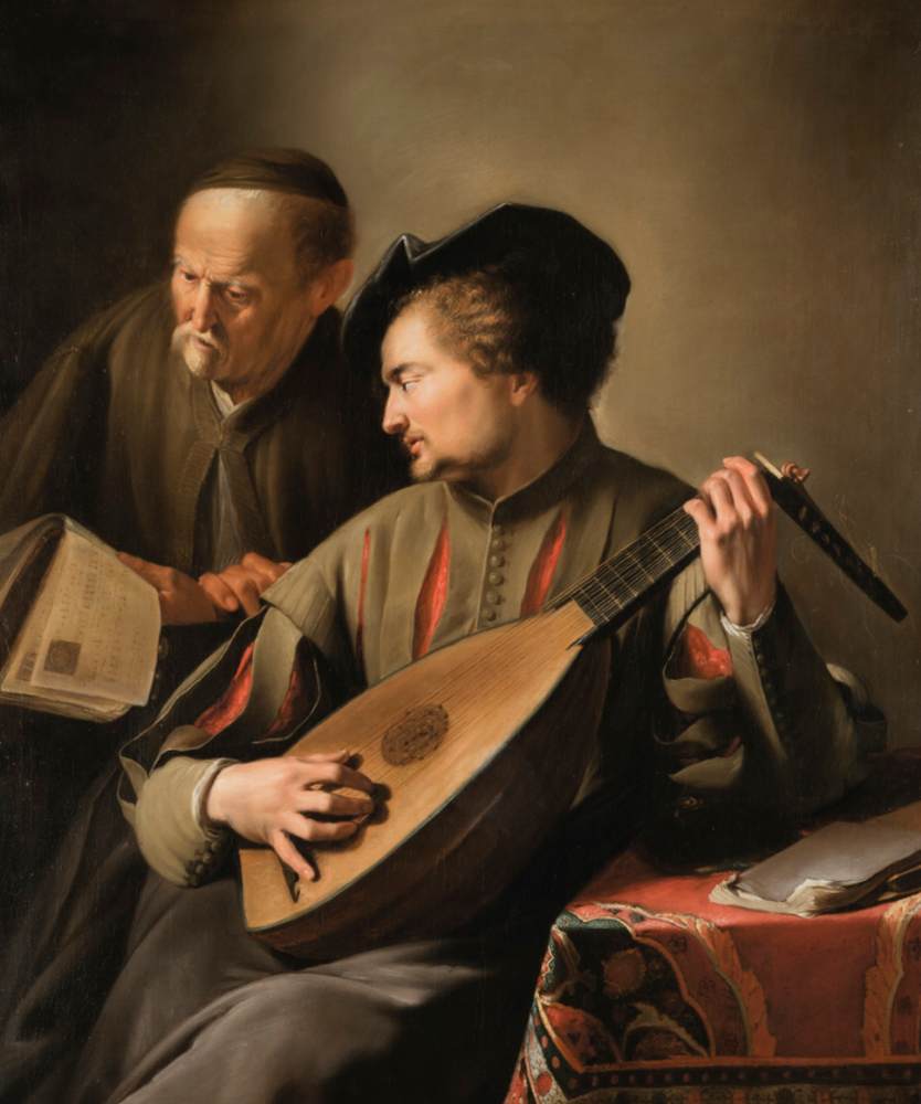 Lute Player Accompanying an Old Man with a Musical Score