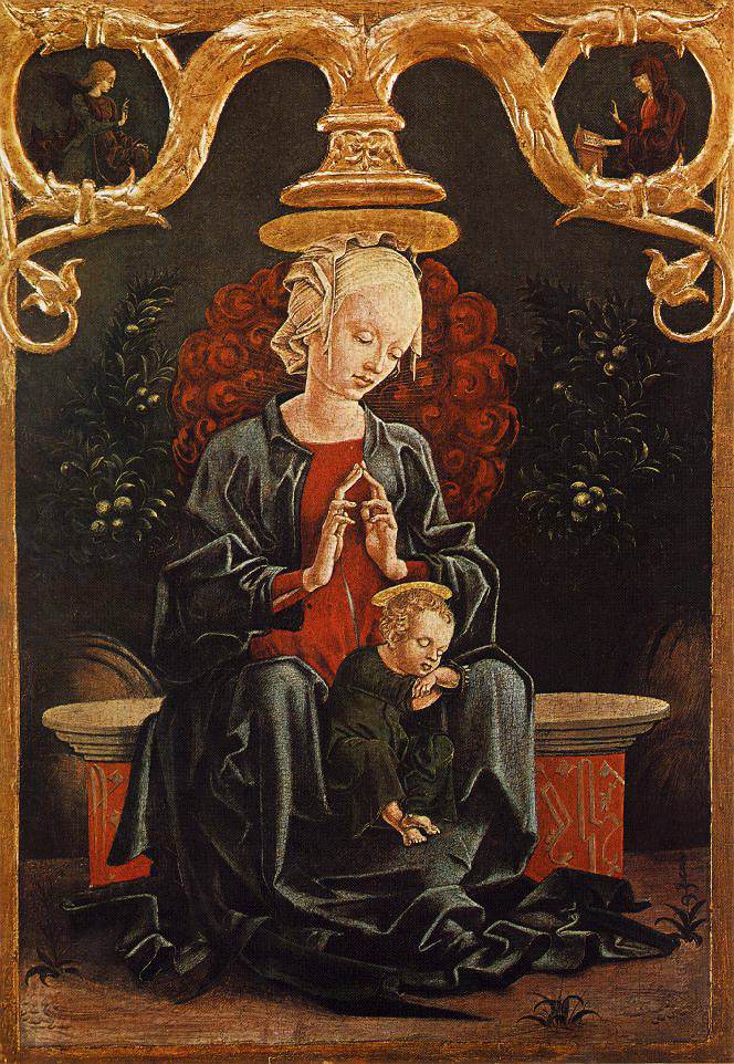 Die Jungfrau und das Kind in einem Garten