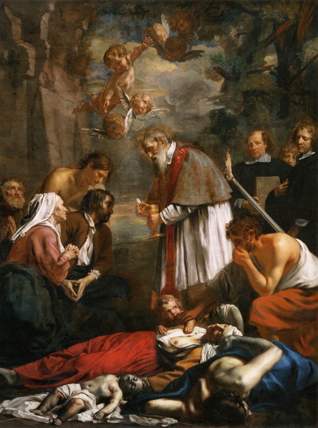 San Macario de Gante donnant l'aide aux victimes de la peste