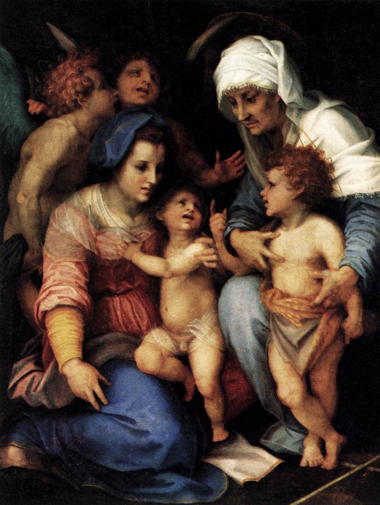 La vierge et l'enfant avec Santa Isabel, le bébé San Juan et deux anges