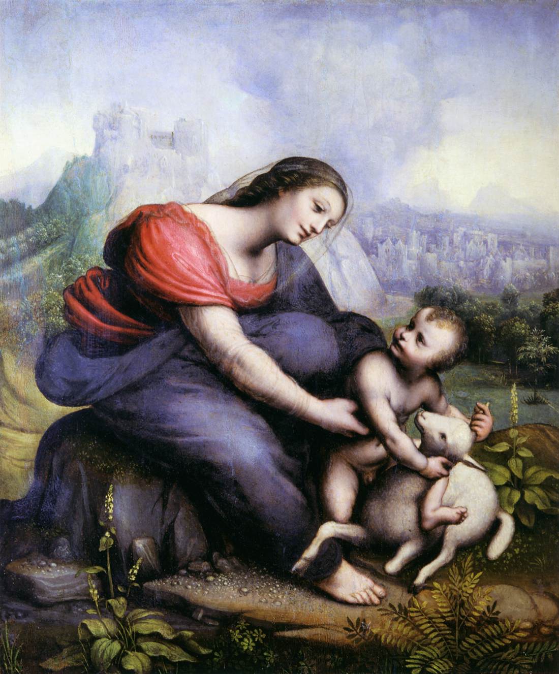 La vierge et le fils avec l'Agneau de Dieu