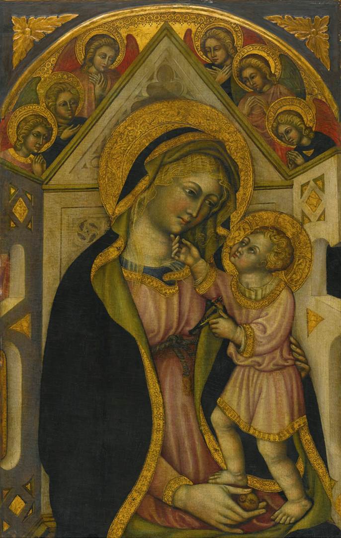 La vierge et l'enfant intronisé avec les anges adorant