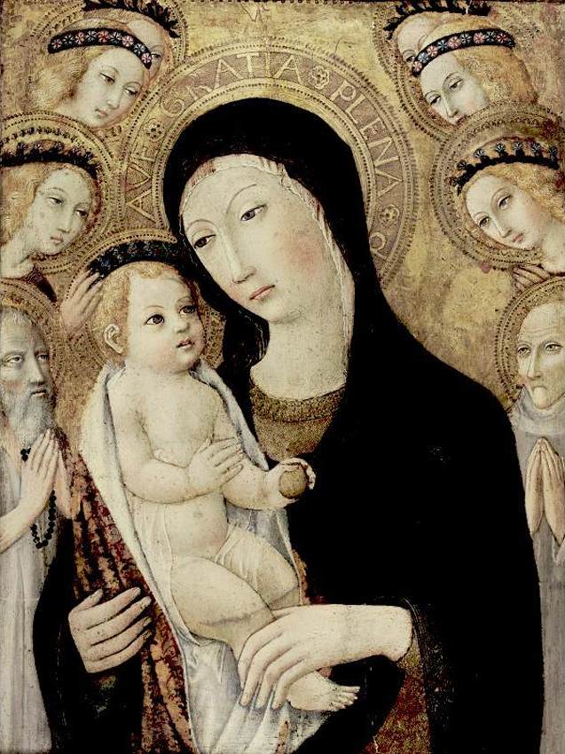 Virgin ve Santo Antonio Abad ve Bernardino de Siena ile çocuk