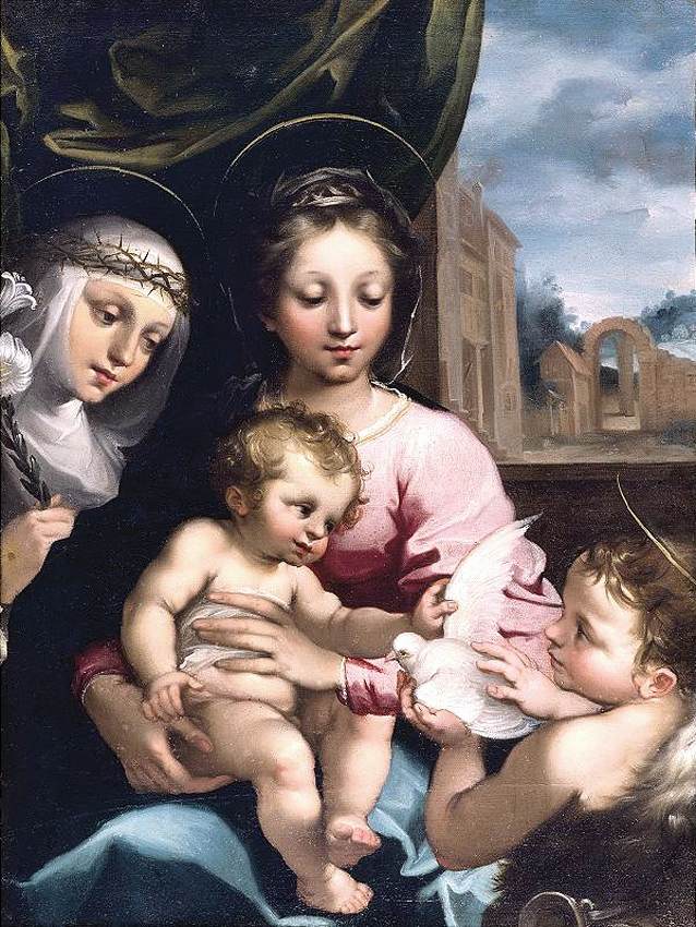 Die Jungfrau und das Kind mit dem Baby San Juan Bautista und Santa Catalina de Siena