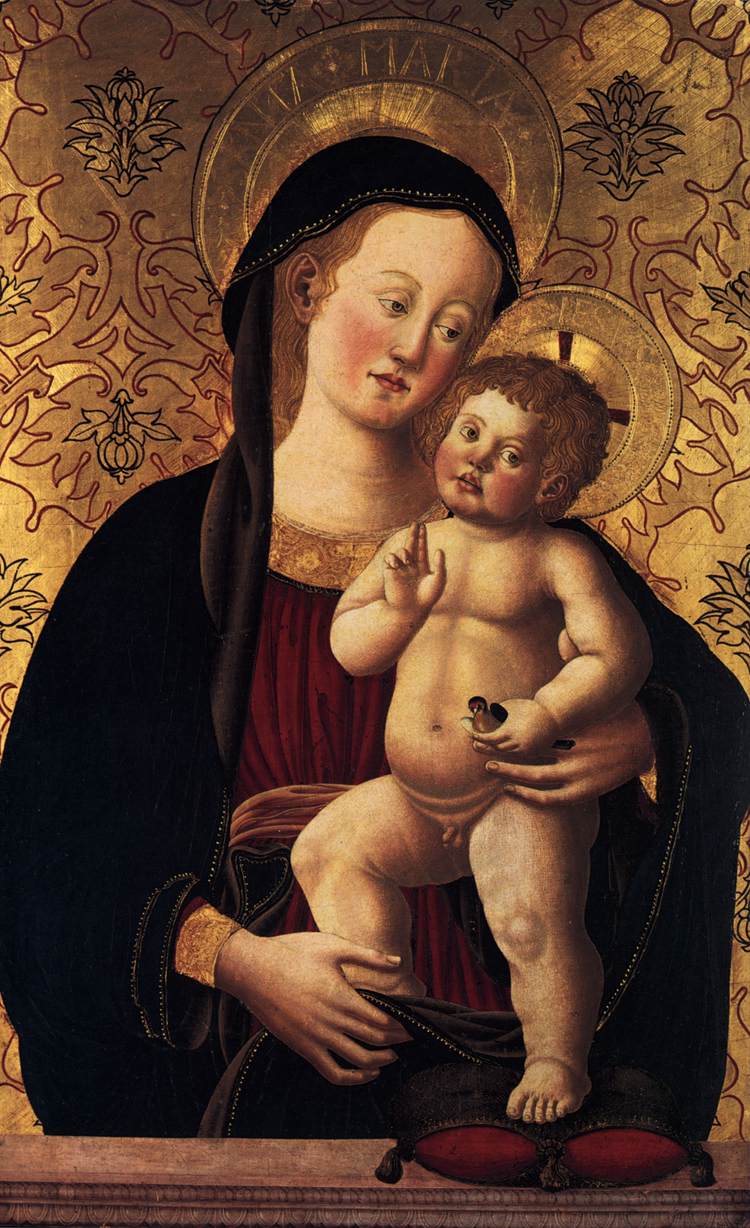 La vierge et son enfant avec un jardin doré