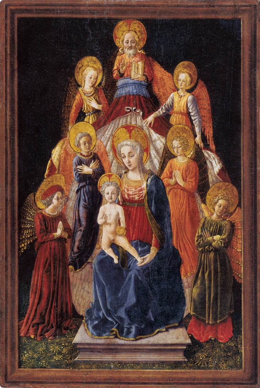 La vierge et l'enfant avec six anges