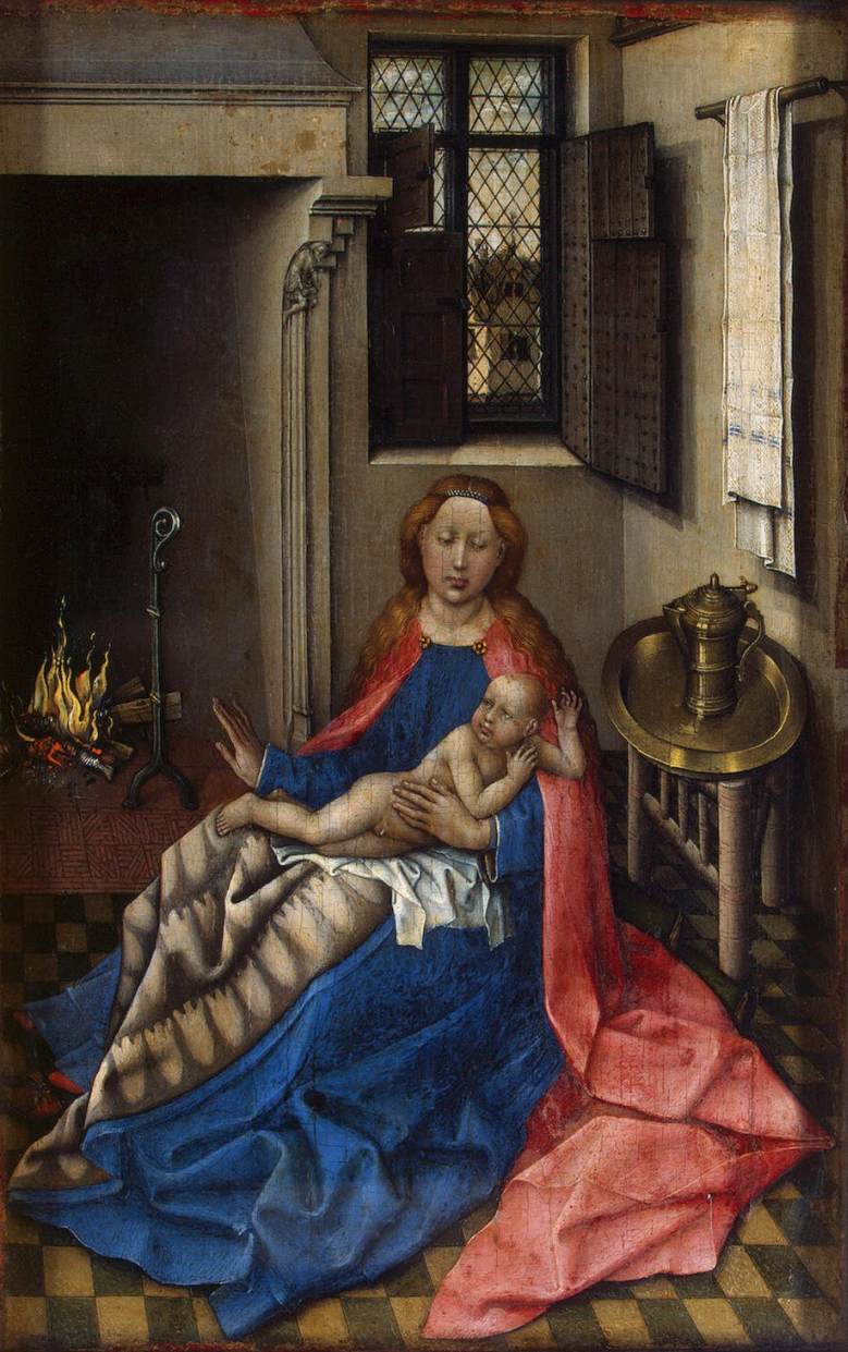 La Virgen con El Niño al Lado de una Chimenea