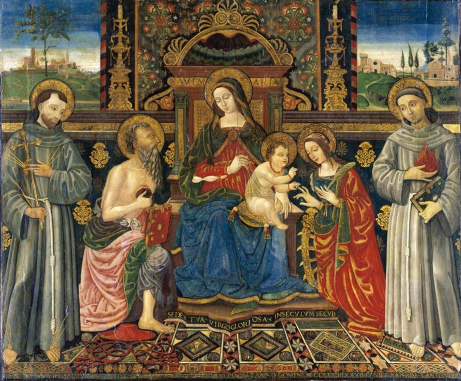 La vierge et l'enfant intronisé avec les saints