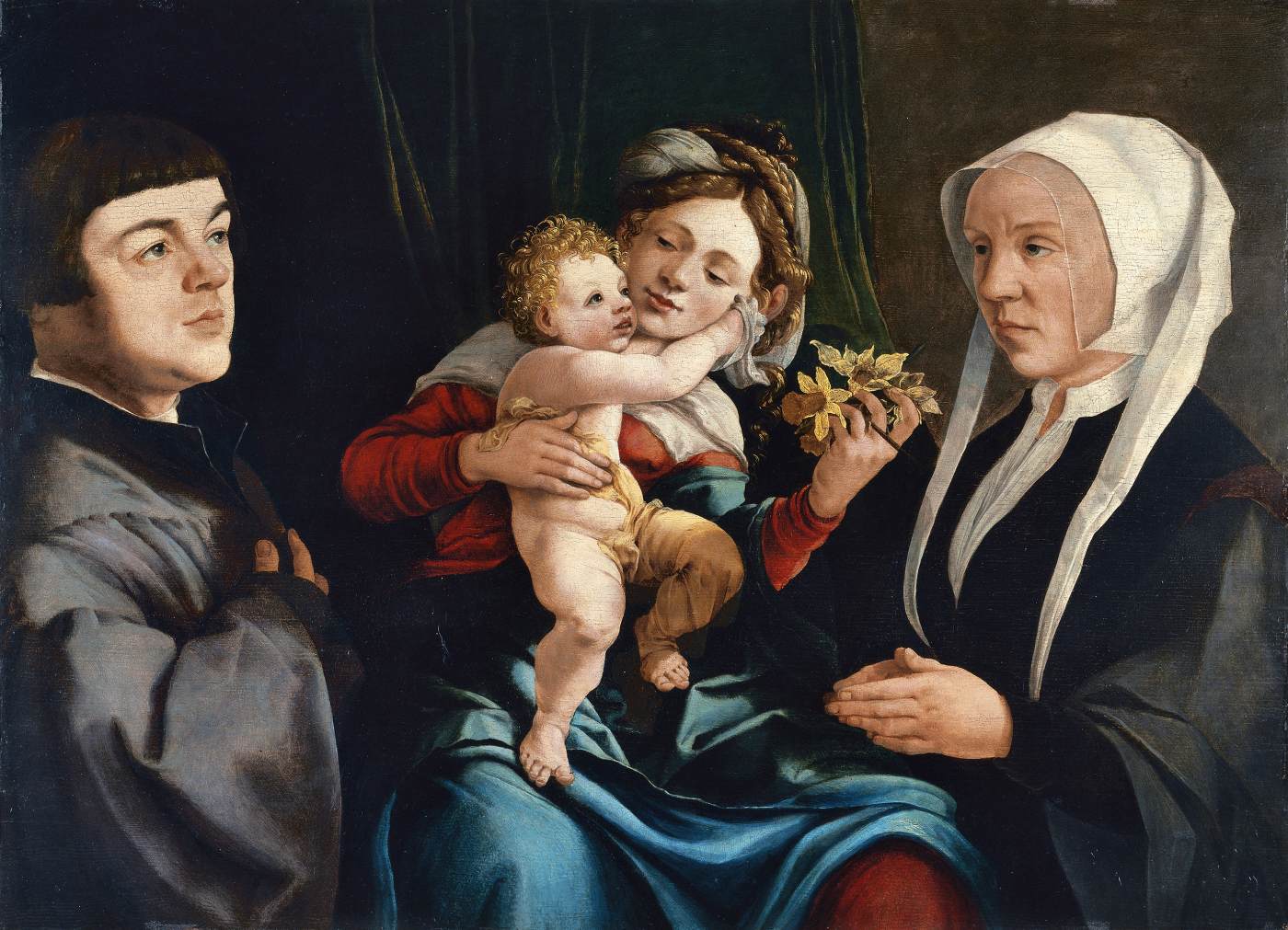 La vergine dei narcisos con il bambino e il donatore Cristo