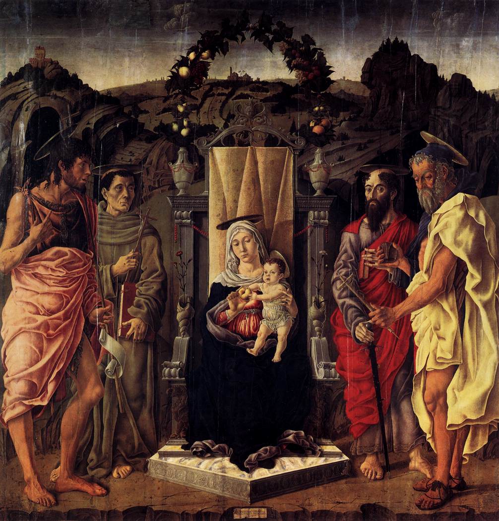 Die Jungfrau und das Kind thronen sich mit den Heiligen