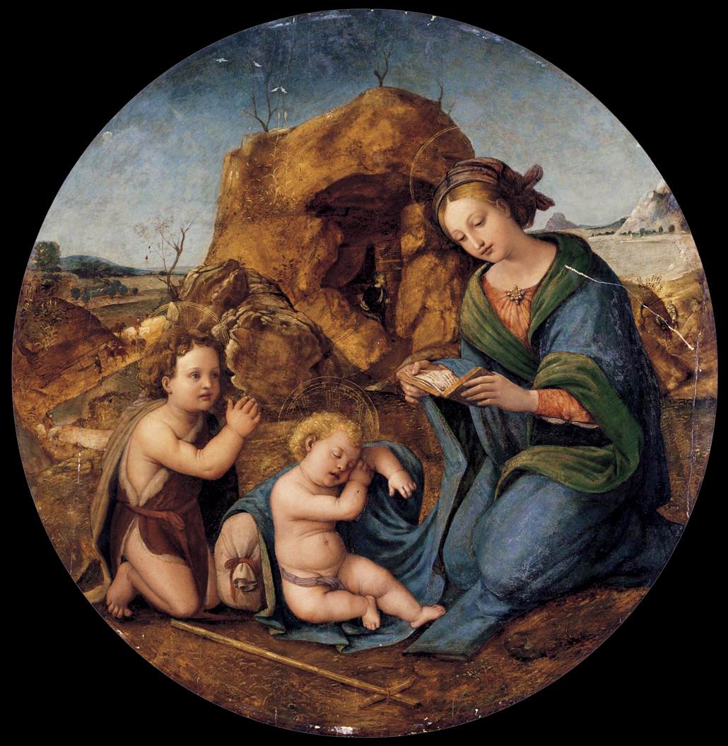 Dziewica i dziecko Jezus śpiące z niemowlęciem San Juan Bautista