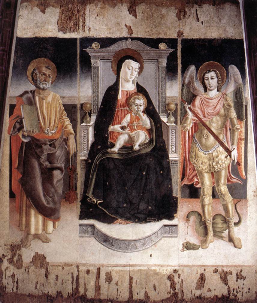 La Virgen Entronizada con El Bebé Cristo, San Pedro y San Miguel