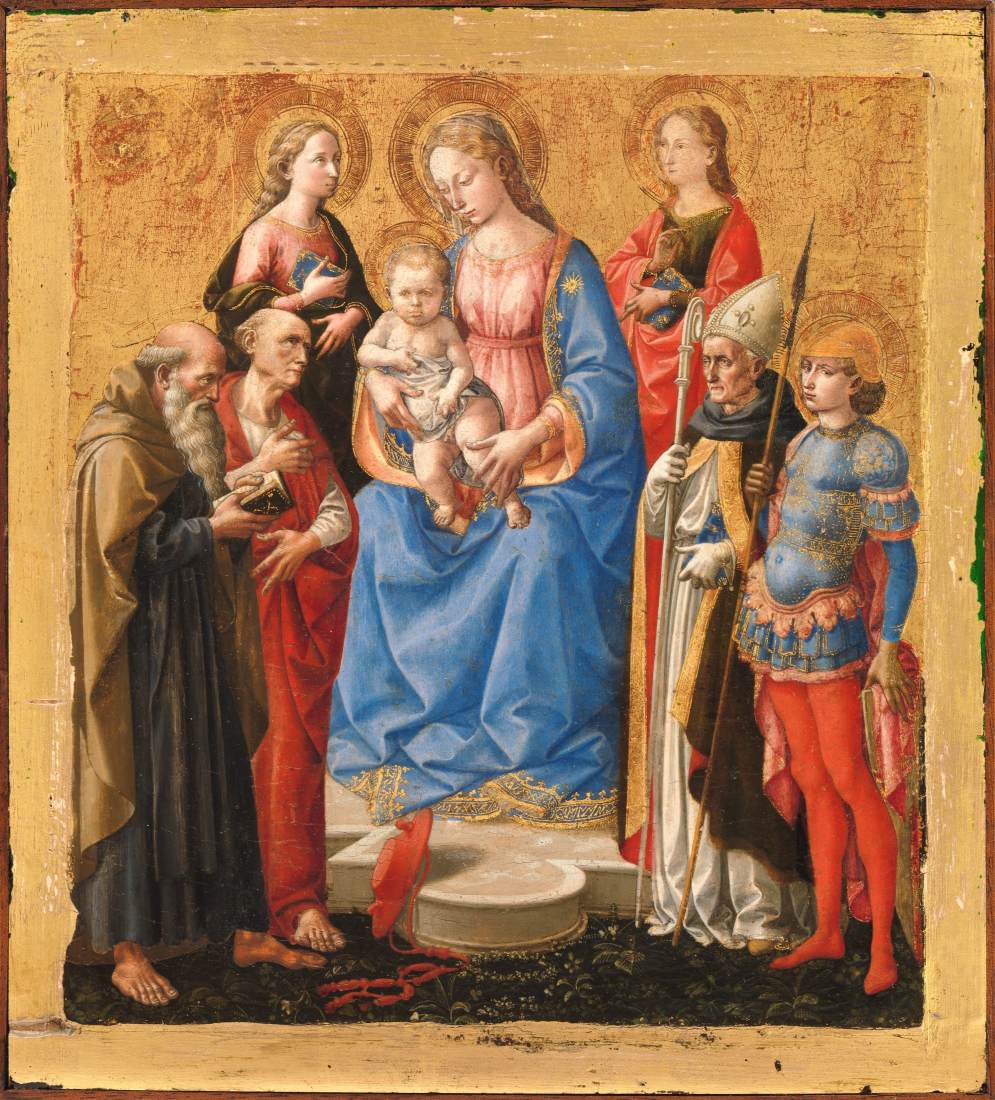 Madonna e criança com seis santos
