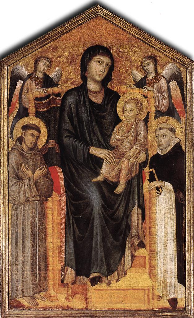 De maagd die met het kind, San Francisco, San Domenico en twee engelen is gekomen,