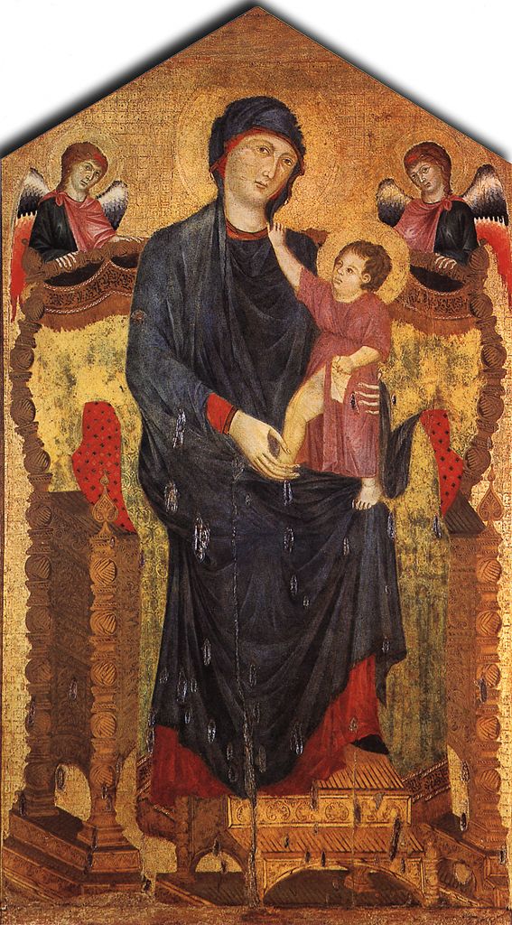 La vierge intronisée avec l'enfant et deux anges