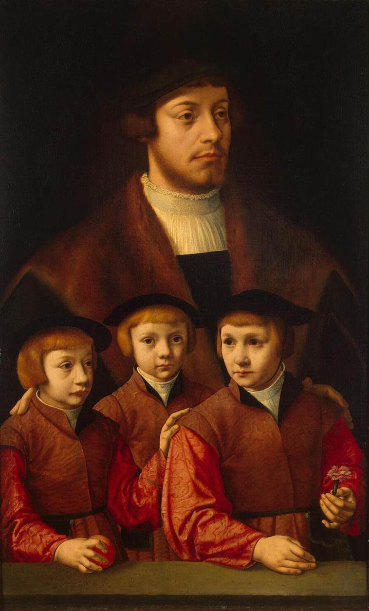 Portrait d'un homme avec trois enfants