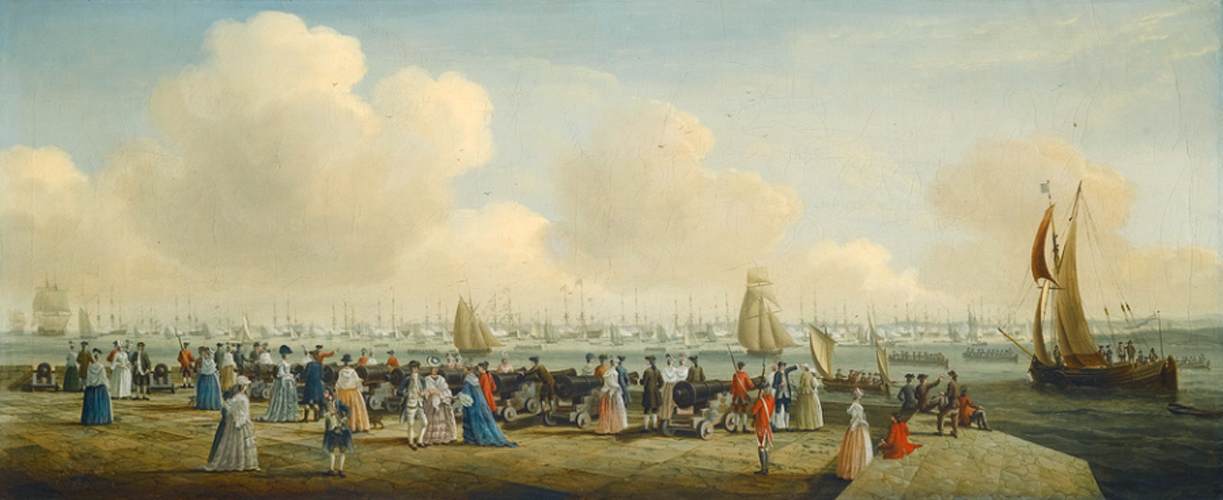King Jorge III recenzowanie floty w Spithead, poza portem Portsmouth