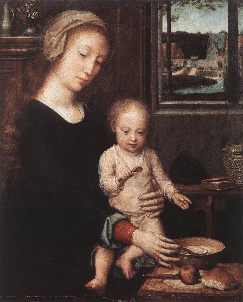 Dziewica i dziecko z zupą mleczną