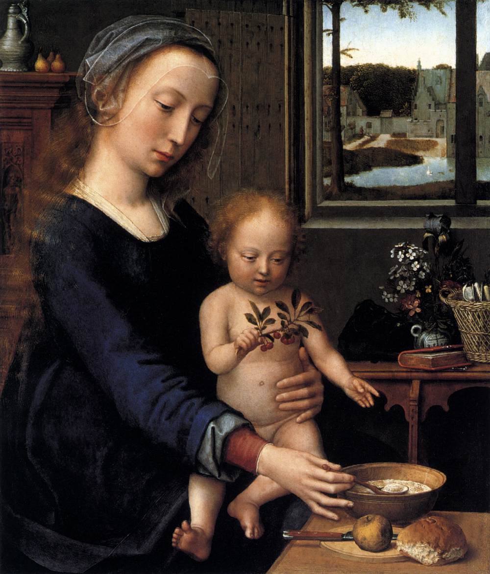 La vierge et l'enfant avec une soupe au lait
