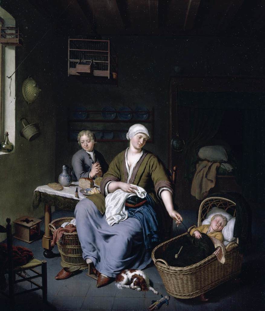 Interior with a Mother Assisting Her Children