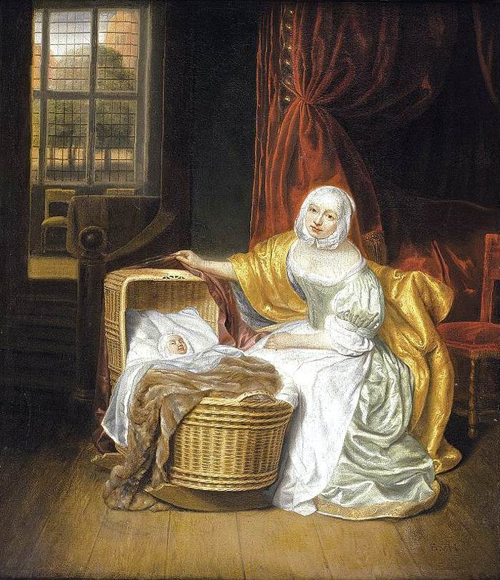 Mother with a Child in a Wicker Crib