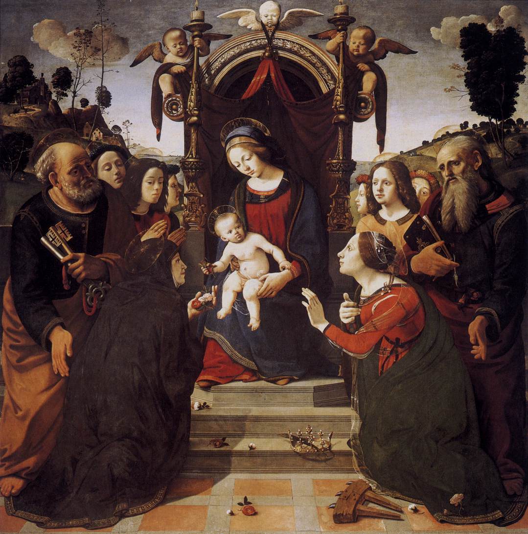 La vierge et l'enfant intronisé avec les saints