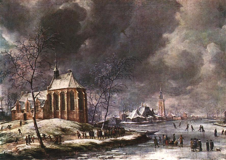 Nieukoop Village in Winter with Children's Funeral