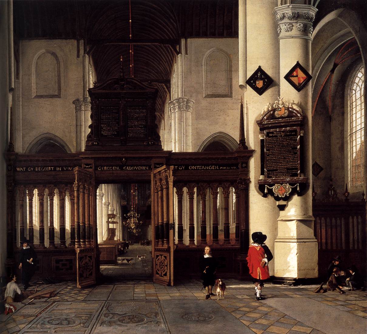 Interior de Nieuwe Kerk, Delft, con La Tableta Conmemorativa de Adriaen Teding Van Berkhout