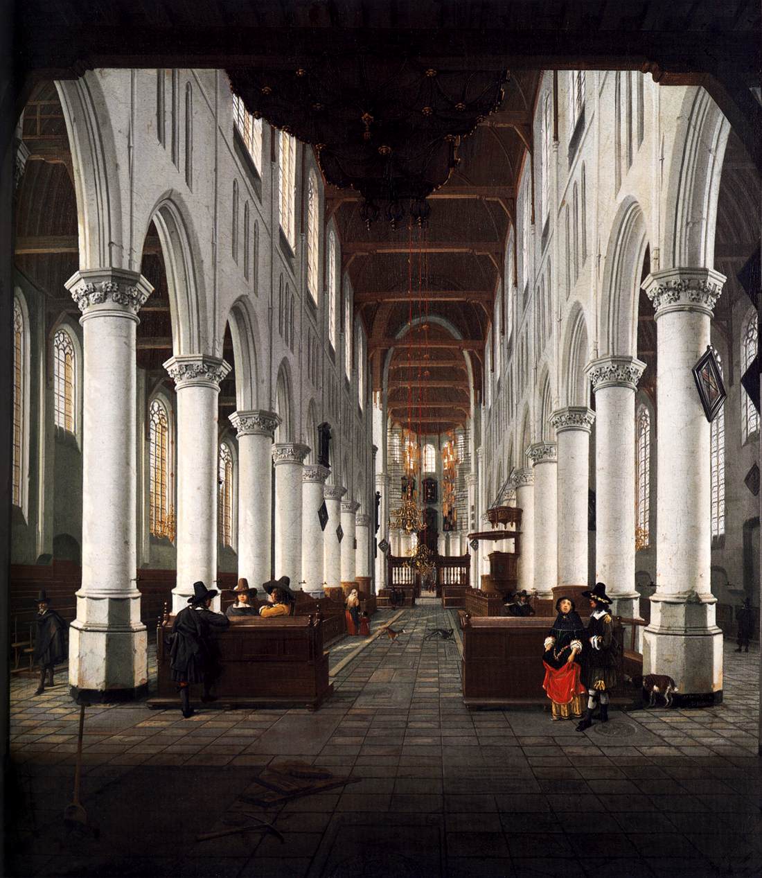 서쪽 입구의 오르간 아래에서 Nieuwe Kerk, Delft의 내부