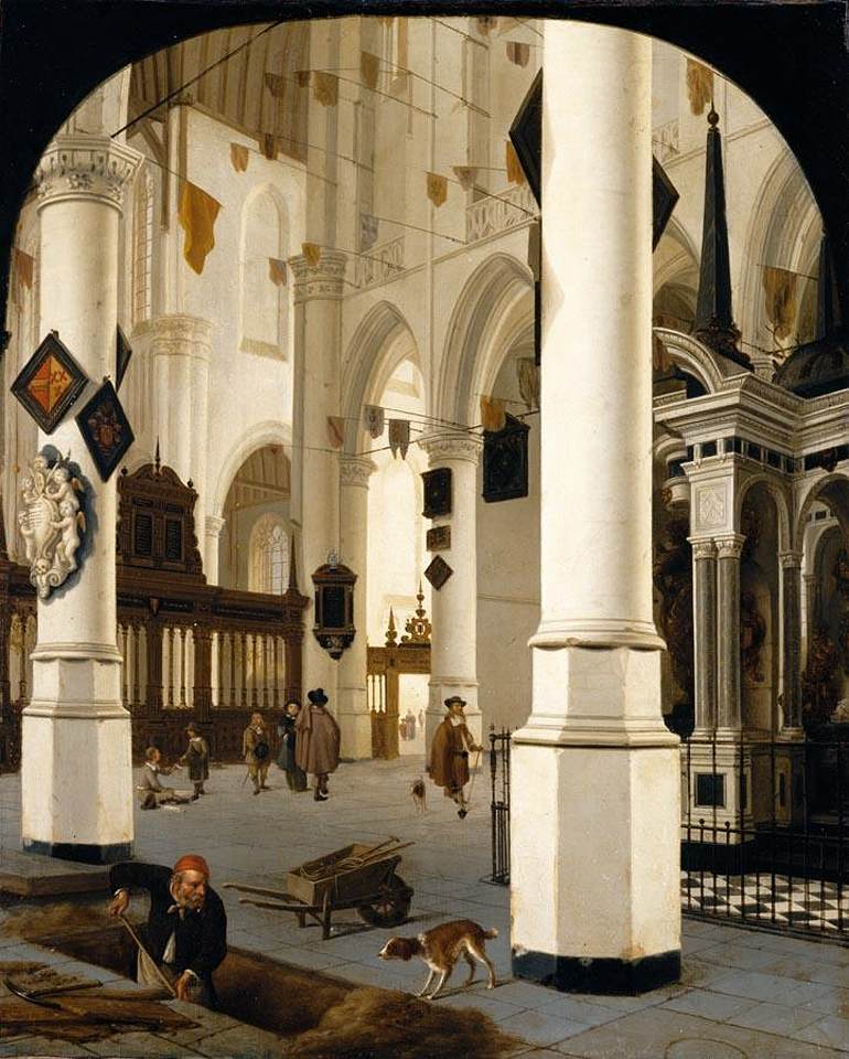 El Interior del Nieuwe Kerk en Delft con La Tumba de William el Silent
