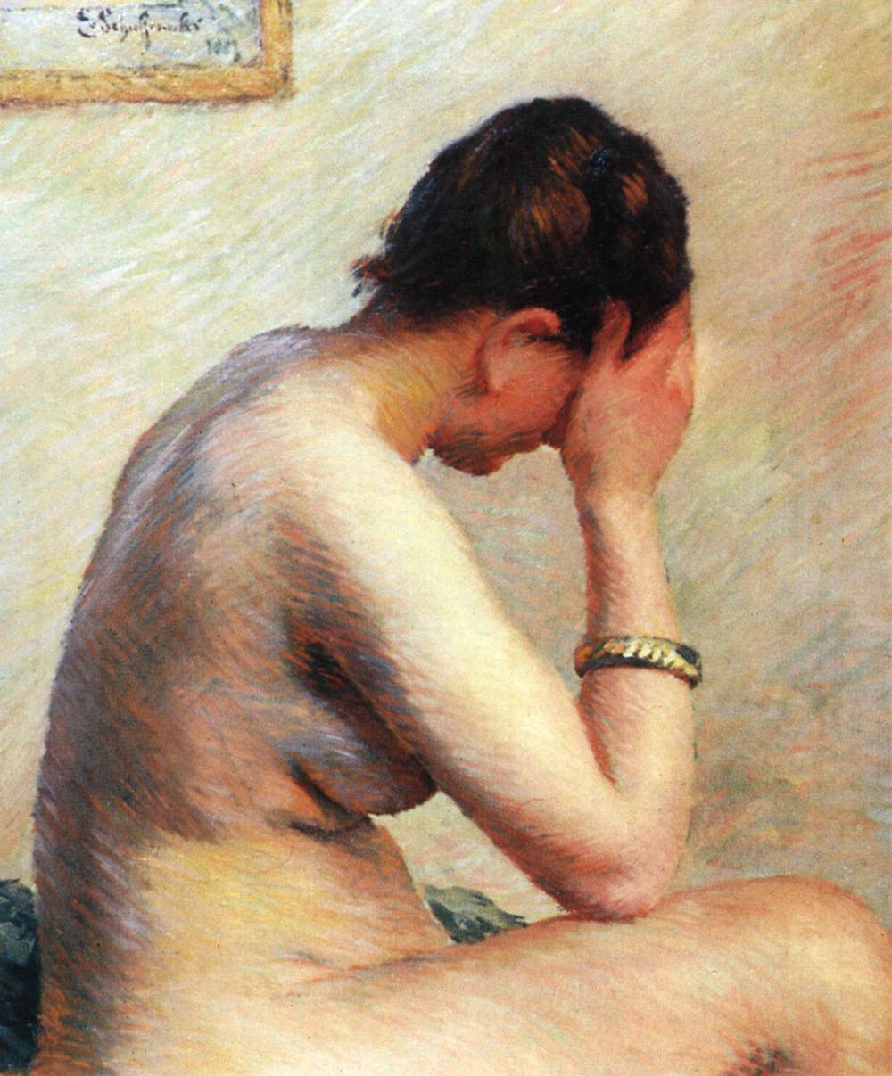 Mujer Desnuda Sentada en una Cama
