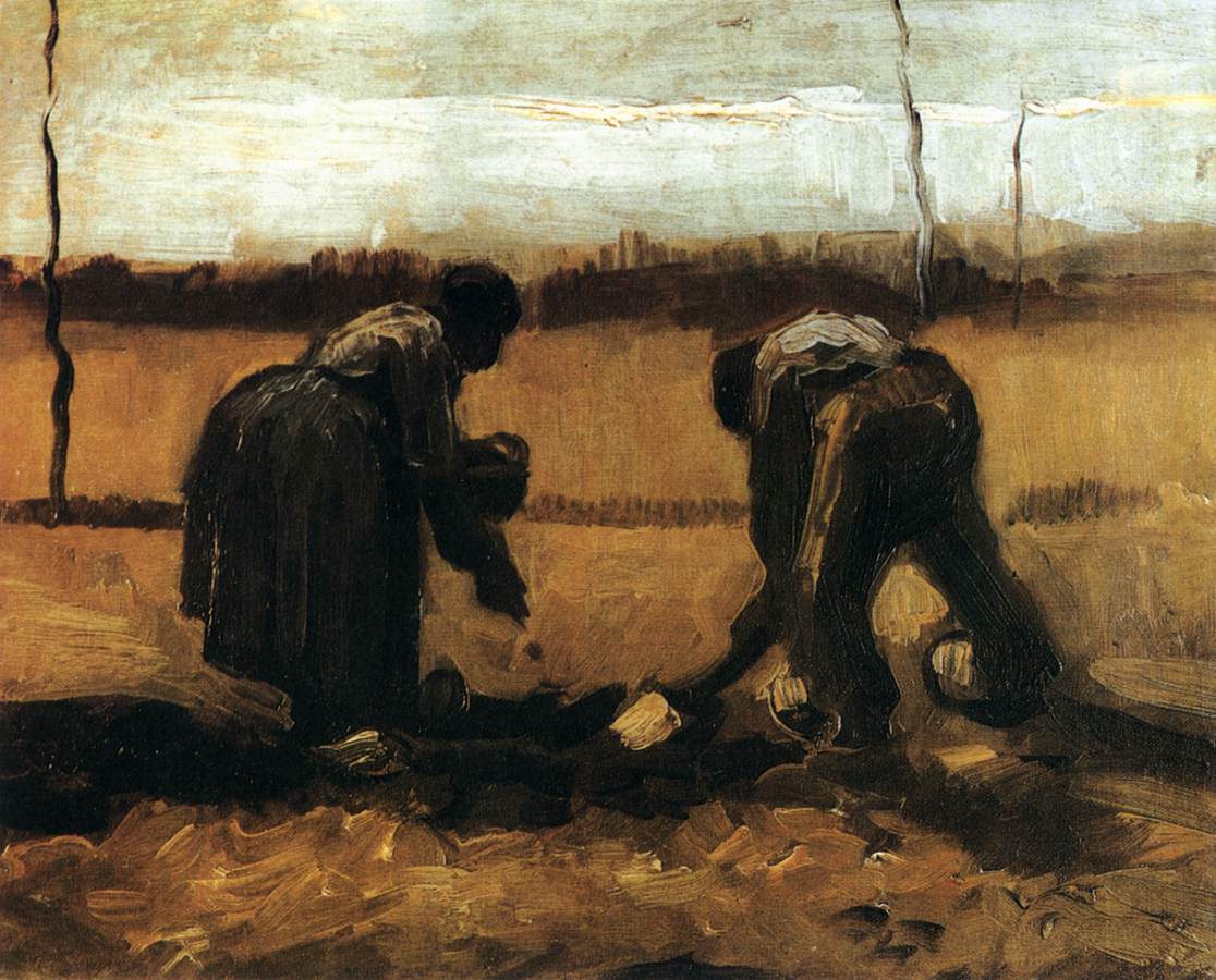 Peasant and Peasant Woman Planting Potatoes